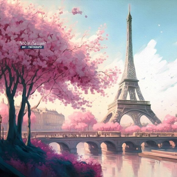 16x20 Paris Eiffel Tower Floral Fantasy Watercolor Oil Painting Art Poster - Picture 6 of 6